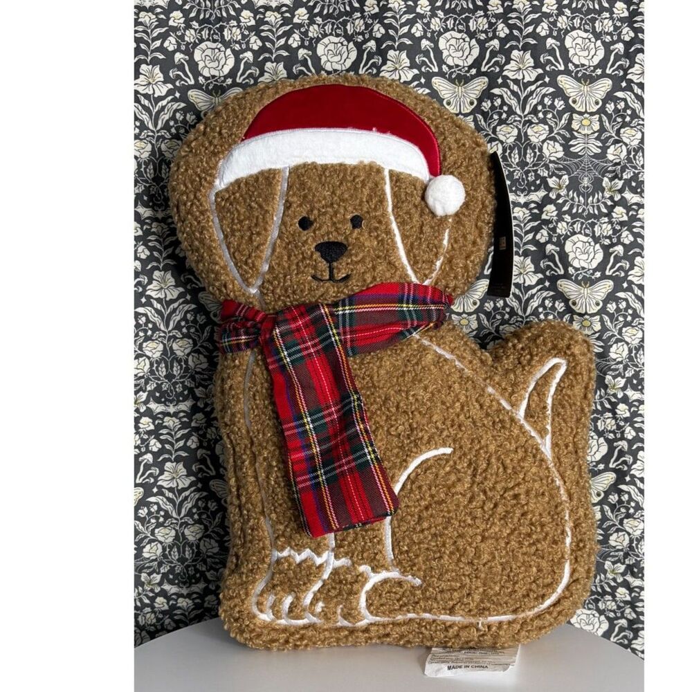 Brooks Brothers Dog Puppy Christmas Holiday Faux Fur Sherpa Throw Pillow New